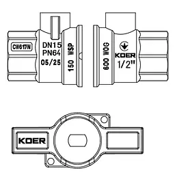 Кран кульовий ГГМ Koer Extreme KE.217-15 - 1/2" FF ручка "метелик" червона KR5756 - мініатюра 2