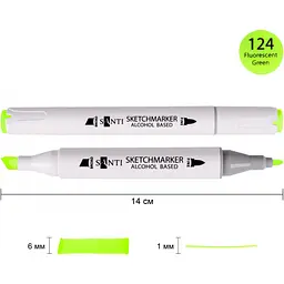Набір спиртових маркерів Santi Professional SA-124 флуоресцентний зелений 6 шт. (390864) - мініатюра 2