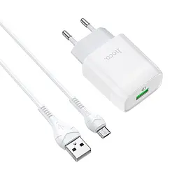 Зарядний пристрій Hoco C72Q USB QC + кабель USB to MicroUSB білий