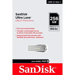 USB флеш-накопичувач SanDisk Ultra Luxe 256GB USB-A 3.1 Silver (SDCZ74-256G-G46) [94252] - мініатюра 5