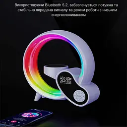 Настільна смарт лампа-нічник з бездротовою зарядкою та Bluetooth-колонкою G-Smart HM-2309 7в1 (Біла) - мініатюра 3