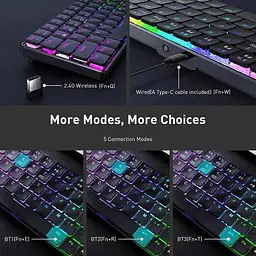 Клавіатура Onikuma бездротова G-19 з RGB підсвіткою та Bluetooth для ПК та ноутбуку Чорний - мініатюра 8