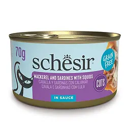Вологий корм для котів Schesir Grill Mackerel Sardines Шезір макрель і сардина в соусі натуральні консерви банка 70 г (111302)