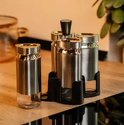 Органайзер набір Condiment Set для спецій на підставці з 4 баночками для спецій по 120 мл Сірий - мініатюра 4