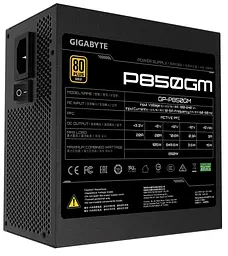 Блок живлення Gigabyte 850 Вт P850GM, Black, модульний, 120 мм (HYB), Active PFC, 80 Plus Gold, MB: 20+4 pin, CPU: 4+4 pin, VGA: 4 x 6+2 pin, 3xMolex / 1xFDD/ 8xPOP/ (GP-P850GM) - мініатюра 3