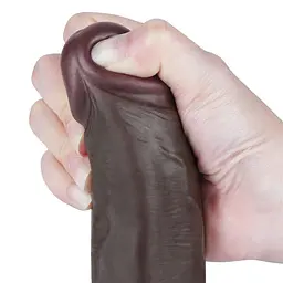 Фаломіметатор Sliding Skin Dual Layer Dong, 21.6 см (чорний) - мініатюра 9
