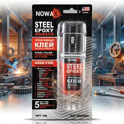 Епоксидний клей NOWAX для Металу STEEL EPOXY ADHESIVE Сірий сталевий 30г (NX49409) - мініатюра 3
