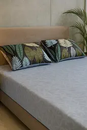 Комплект постільної білизни Ecotton 180х215 см двоспальний 23708 Листя папороті зелений Сатин (23708) - мініатюра 3