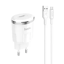 Мережевий зарядний пристрій 1USB Hoco C37A 2.4A White + USB Cable XiaomicroUSB - мініатюра 2