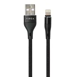 Дата кабель USB 2.0 AM to Lightning 1.0m cylindric nylon back Vinga (VCPDCLCANB1BK) - мініатюра 2
