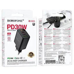МЗП Borofone BA98A Ilustre with digital display PD30W (1USB-A/2C) Black - мініатюра 2
