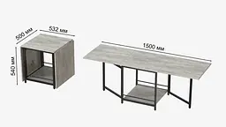 Стіл журнальний трансформер Куб Комбо Ferrum-decor 540x532x500 Чорний метал ДСП Бетон 16 мм (FRD-105155) - мініатюра 6