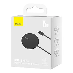 Бездротовий зарядний пристрій Baseus Simple Mini3 Magnetic Wireless Charger 15W Black (CCJJ040001) - мініатюра 2