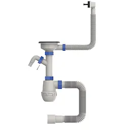 Сифон для кухонної мийки Mixxus SK-05-Bl з пластиковою сіткою, відведенням для пральної машини та гнучким прямокутним переливом 3 1/2"×40 MI8192