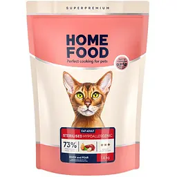 Сухий корм для стерилізованих кішок і кастрованих котів Home Food Adult з качиним філе та грушею 1.6 кг