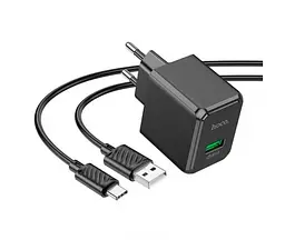 Адаптер зарядний пристрій Hoco CS12A (1 USB 18 W) + кабель USB Type-C (чорний) - мініатюра 2