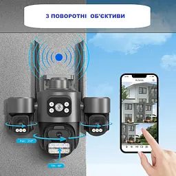 Вулична WiFi IPкамера Besder F1  15Мп  чорна 3 незалежних об'єктиви поворотні додаток ICSEE - мініатюра 6