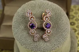 Сережки Xuping Jewelry Бульбашки з фіолетовим каменем 3 см золотисті
