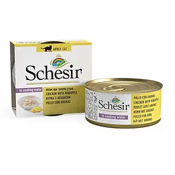 Вологий корм для котів Schesir Chicken Pineapple Шезір курка з ананасом у бульйоні натуральні консерви банка 75 г (613516)