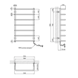 Рушникосушарка електрична Kroner Скоба ДC12ER 900x500/7 ER CV026146, Хром, Праве - мініатюра 2