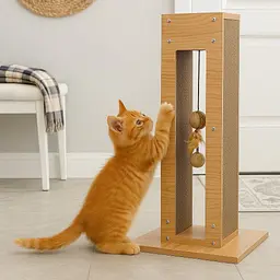 Дряпка-стовпчик Trixie для котів з іграшкою і котячою м'ятою картон/МДФ/джут світло-коричнева 30х30х62 см [CD] - мініатюра 4