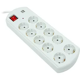 Мережевий фільтр PowerPlant YS-N6065/10 10 розеток, 2xUSB, 10 м, євростандарт, білий (EX610563)