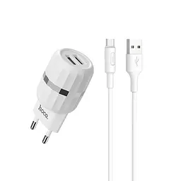 Мережевий зарядний пристрій 2USB Hoco C41A 2.4A White + USB Cable XiaomicroUSB - мініатюра 2