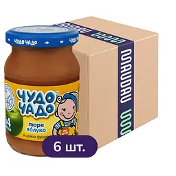 Упаковка пюре Чудо-чадо Яблуко без цукру 1.02 л (170 мл х 6 шт.)
