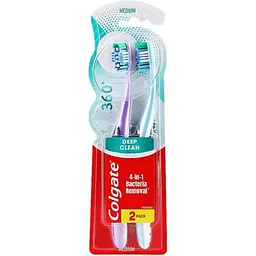 Зубна щітка Colgate 360 Суперчистота усієї порожнини рота фіолетова з зеленим 2 шт. 