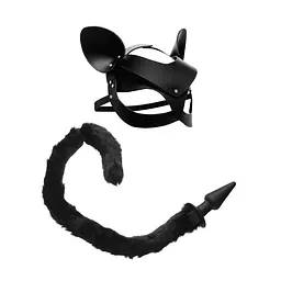 БДСМ-набір Tailz Black Cat Tail Anal Plug Mask Set рольовий у стилі кота: маска та анальна пробка з хвостом