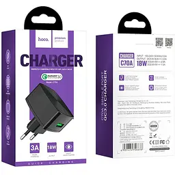 Мережевий зарядний пристрій Hoco 1USB C70A QC 3.0 3A Black - мініатюра 5