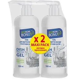Гель для миття посуду Bonus Econom з яблучним оцтом 2 л (2 пляшки по 1 л)