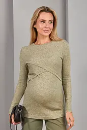 Теплий джемпер для вагітних та годуючих з теплого трикотажу в рубчик Melania M Юла Мама Оливка - мініатюра 5