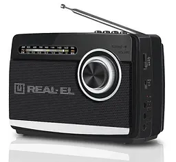 Радіоприймач 1.0 Real-El X-510 чорний, 3 Вт, пластиковий корпус, FM/AM/SW, USB, SD/microSD, акумулятор, фонарик