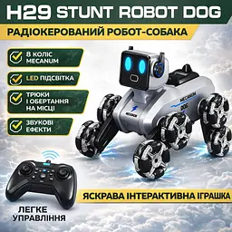 Робот-собака Stunt Robot Dog H29-1 на радіокеруванні з LED-підсвіткою й 8 колесами Mecanum - мініатюра 2