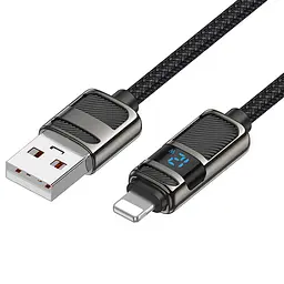 Дата кабель Hoco U137 Line with display USB to Lightning 2.4A/12W (1.2m) Black - мініатюра 2