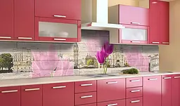 Кухонний фартух Весна в Лондоні вінілова наклейка для кухні ПВХ тюльпани Квіти Бежевий Happy Pocket Z181359 - мініатюра 5