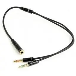 Кабель-перехідник звуковий Cablexpert 3.5 мм 4-pin F - 2x3.5 мм M 20 см чорний (CCA-418M)