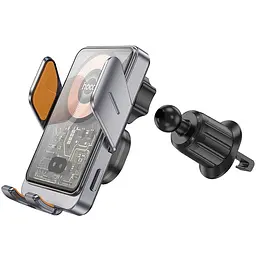 Автотримач з БЗП Hoco HW7 Transparent Discovery Edition (air outlet) Metal gray - мініатюра 4