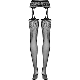 Панчохи-стокінги з рослинним малюнком Obsessive Garter stockings S206 Black S/M/L чорні - мініатюра 6