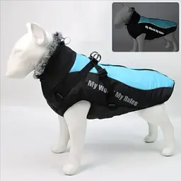 Світловідбивна утеплена зимова куртка для собак My World - My Rules, Black/Blue - мініатюра 1