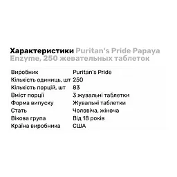 Натуральная добавка Puritan's Pride Papaya Enzyme, 250 жевательных таблеток - мініатюра 2