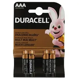 Батарейка AAA (LR03), лужна, Duracell Duralock Basic, 4 шт, 1.5V, (MN2400 4BL)