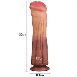 Фалоімітатор LoveToy Dual Layered Silicone Cock 12" 30 см коричневий - мініатюра 8