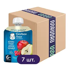 Пюре Gerber Pouch Яблуко, груша, малина і чорниця 630 г (7 шт. х 90 г)