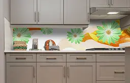 Кухонний фартух Зелені Квіти вінілова наклейка для кухні ПВХ Шовк Помаранчевий 60х250 см Happy Pocket Z181399 - мініатюра 4
