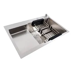 Кухонна мийка Platinum Handmade 78x50С L з нержавіючої сталі 3.0 мм квадратний сифон 78x50x22 см сатин - мініатюра 2