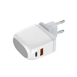 Зарядний пристрій Ldnio A2522C USB/ Type-C QC PD 30W з дисплеєм білий + кабель Type-C to Type-C