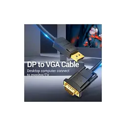 Кабель мультимедійний DisplayPort M to VGA M 1.5m black Vention (HBLBG) - мініатюра 2