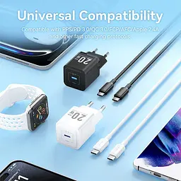 Зарядний пристрій Vention 20W GaN 1×USB-C з кабелем USB-C M-M White (TZ-FEPW0-EU-01) - мініатюра 2